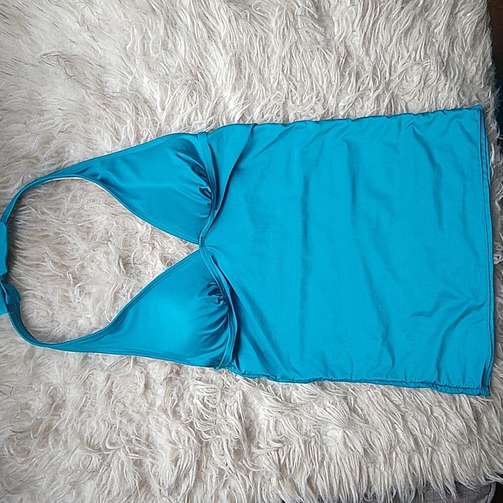 Gap Body Y2K Teal Shimmer Halter Swim Tankini NWT S